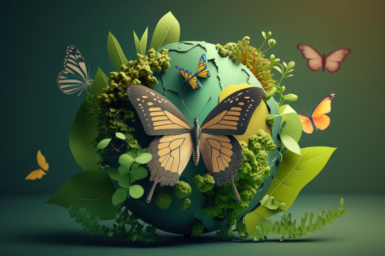 World environment day background with earth and butterfly, Earth day. photo