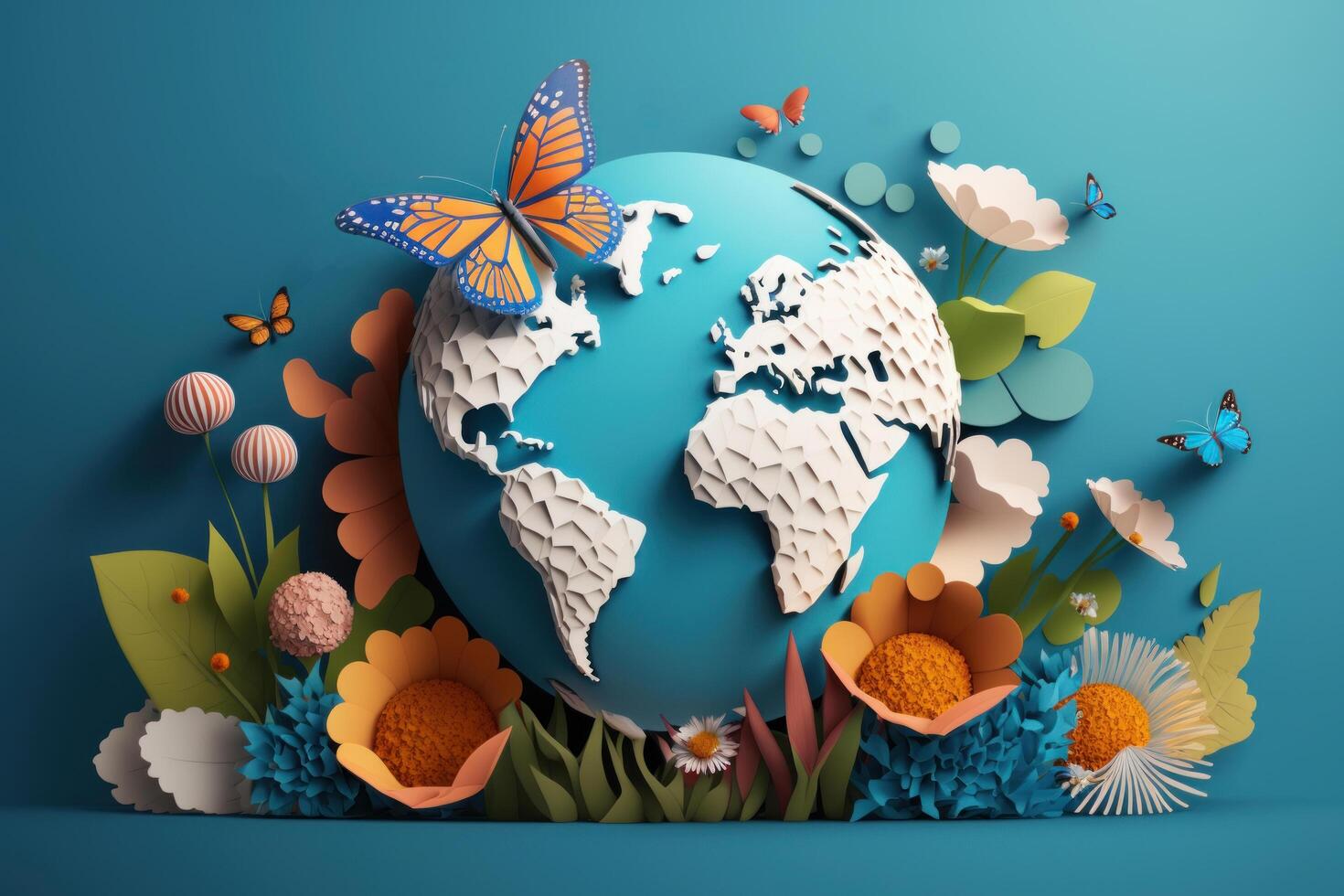 World environment day background with flower and butterfly, Earth day. photo