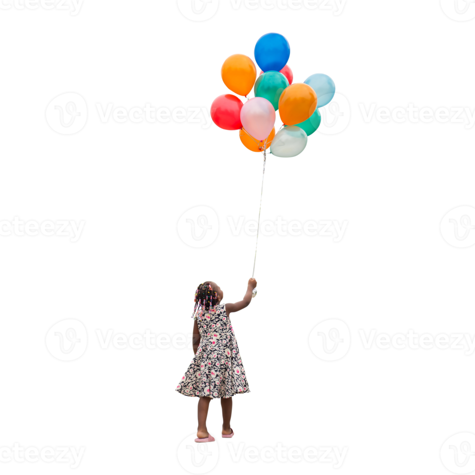 Little kid girl with balloons, African American girl holding air balls png