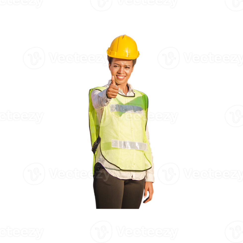 Female Engineer, worker in hard hat with showing thumbs up png
