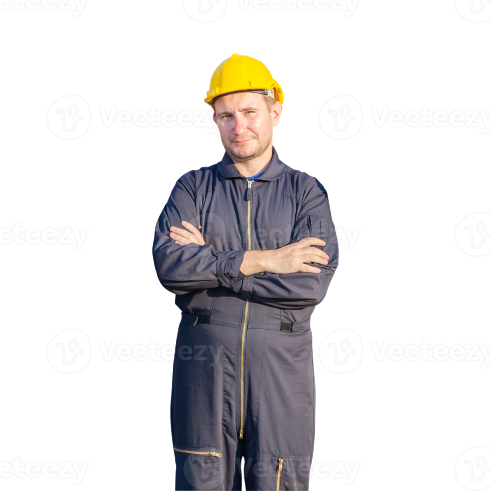 Engineer, worker man in hard hat with crossed arms png