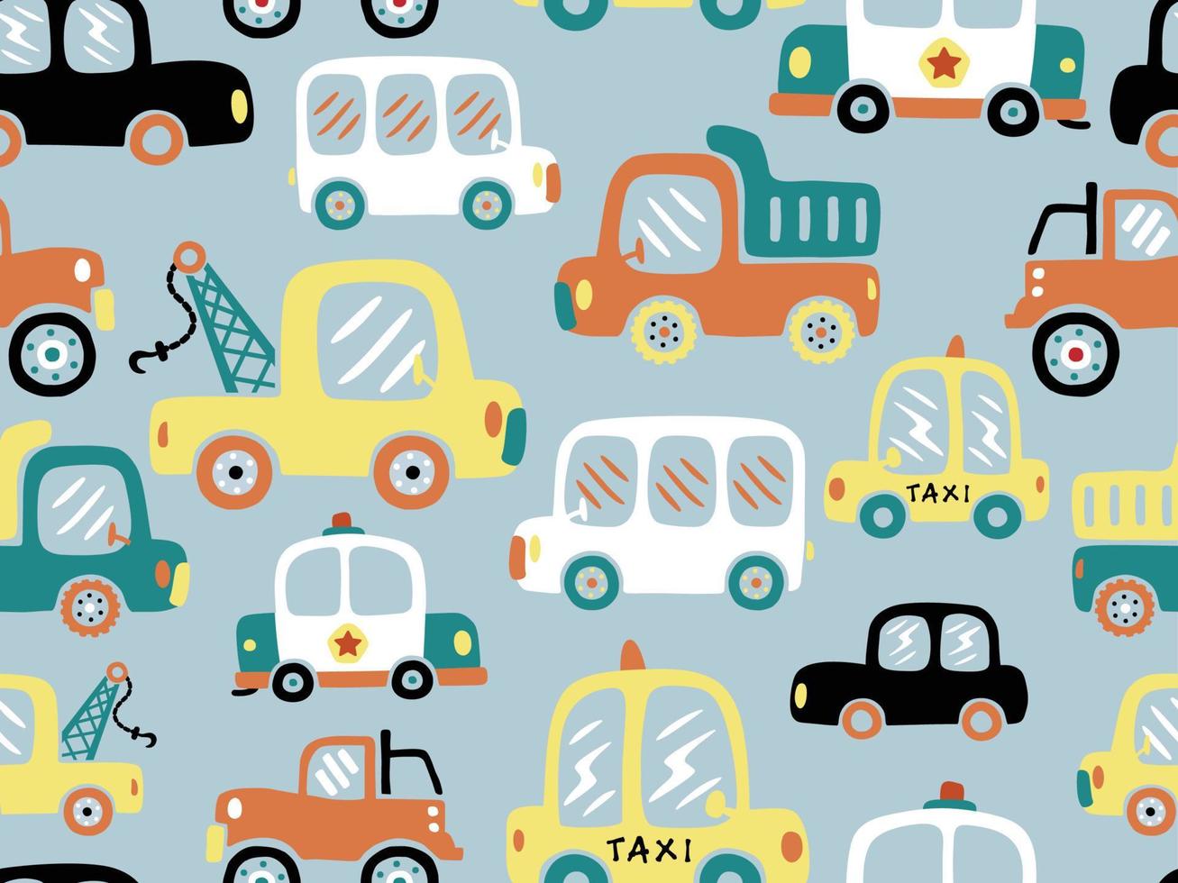 seamless pattern of vehicles cartoon vector