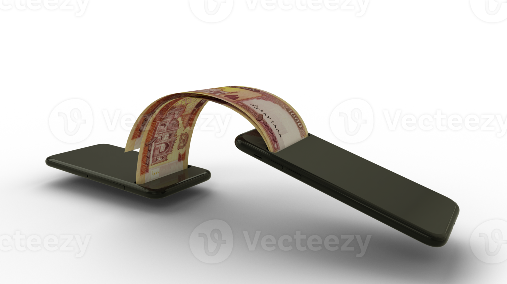 3d representación de afgano afganos notas transferir desde uno teléfono a otro. móvil dinero transacción concepto. dinero viniendo fuera de móvil teléfono png