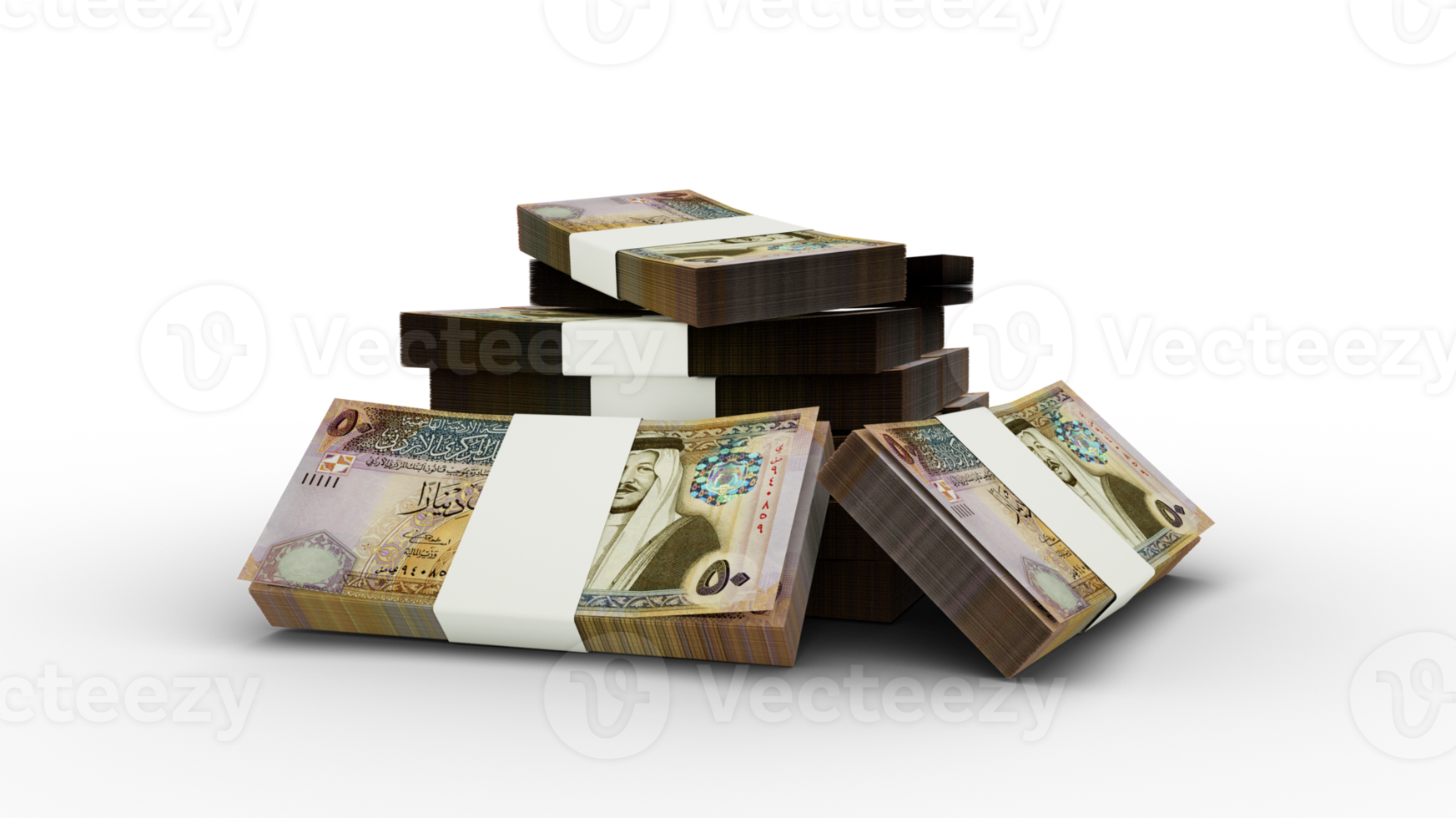 3d rendering of Stack of Jordanian dinar notes. bundles of Jordanian currency notes png