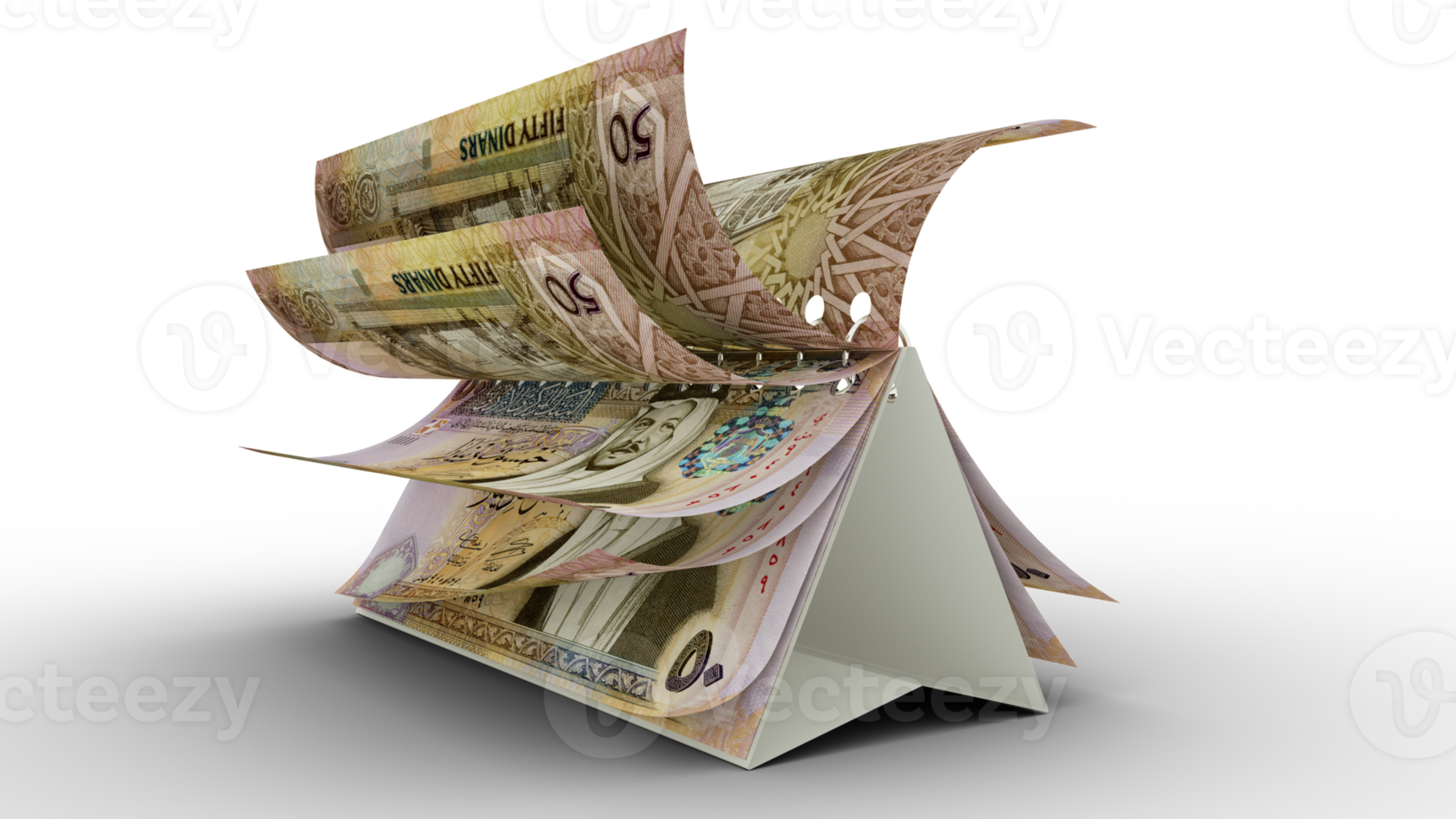 kalender gemaakt van Jordaans dinar notities. geld kalender. uitgeven concept. 3d renderen png