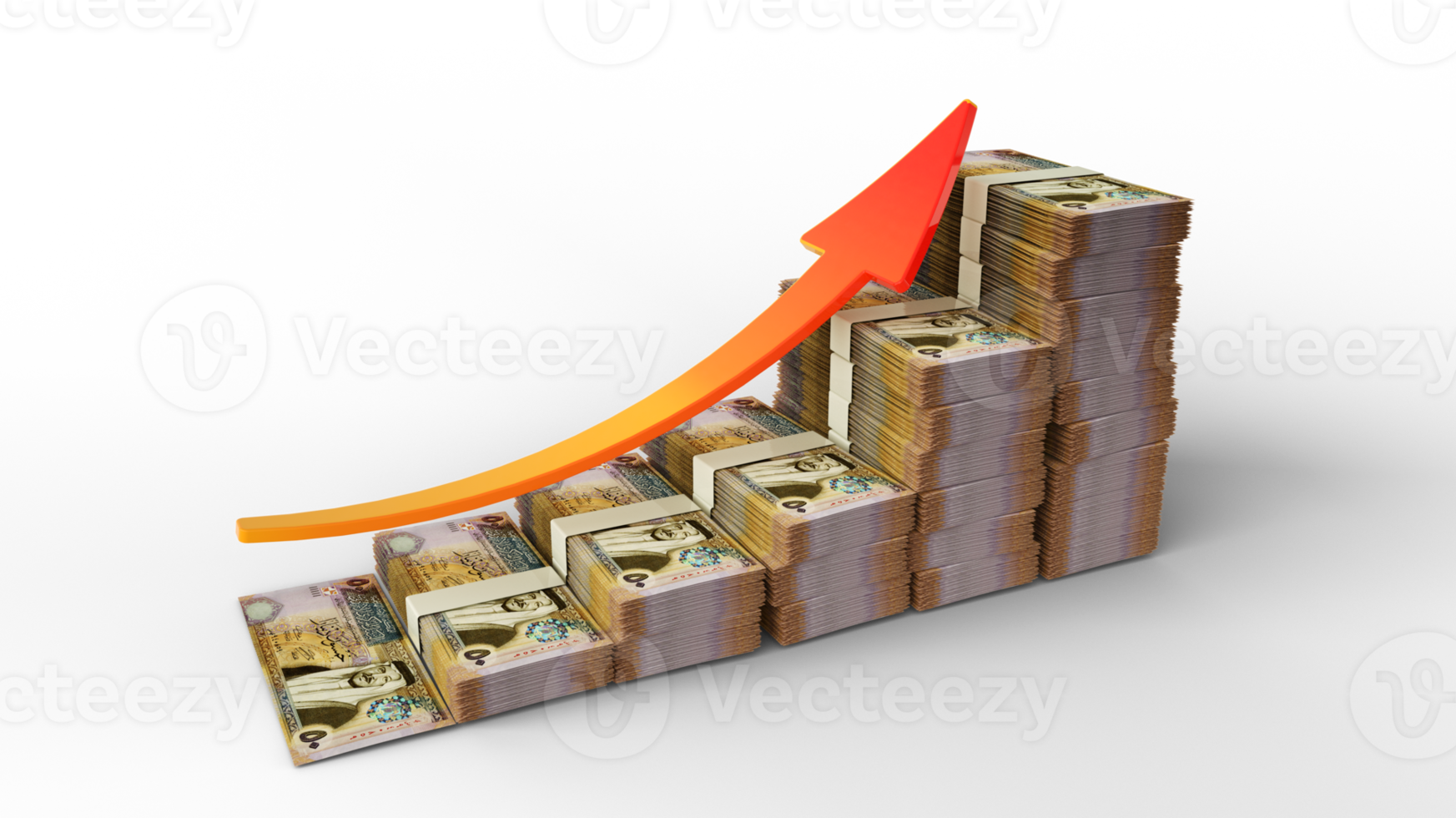 Financial growth sign made of stacks of Jordanian Dinar notes. 3D Rendering of Jordanian money arranged in the form of a bar graph png