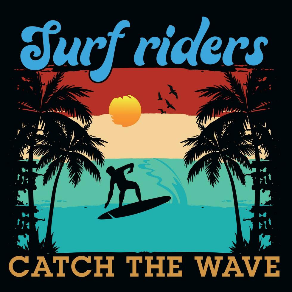 Summer surfing graphics tshirt design vector