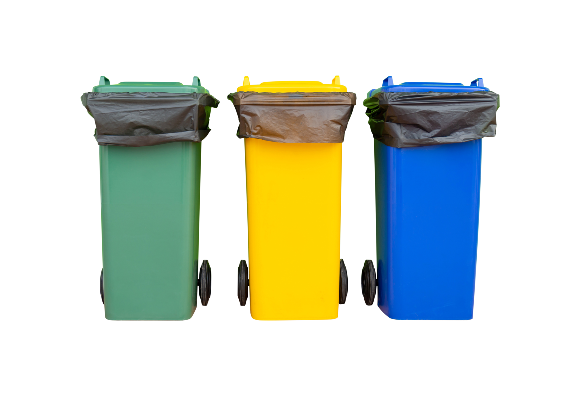 Free Group of colorful recycle bins, Garbage bins with garbage bags 22479237 PNG with