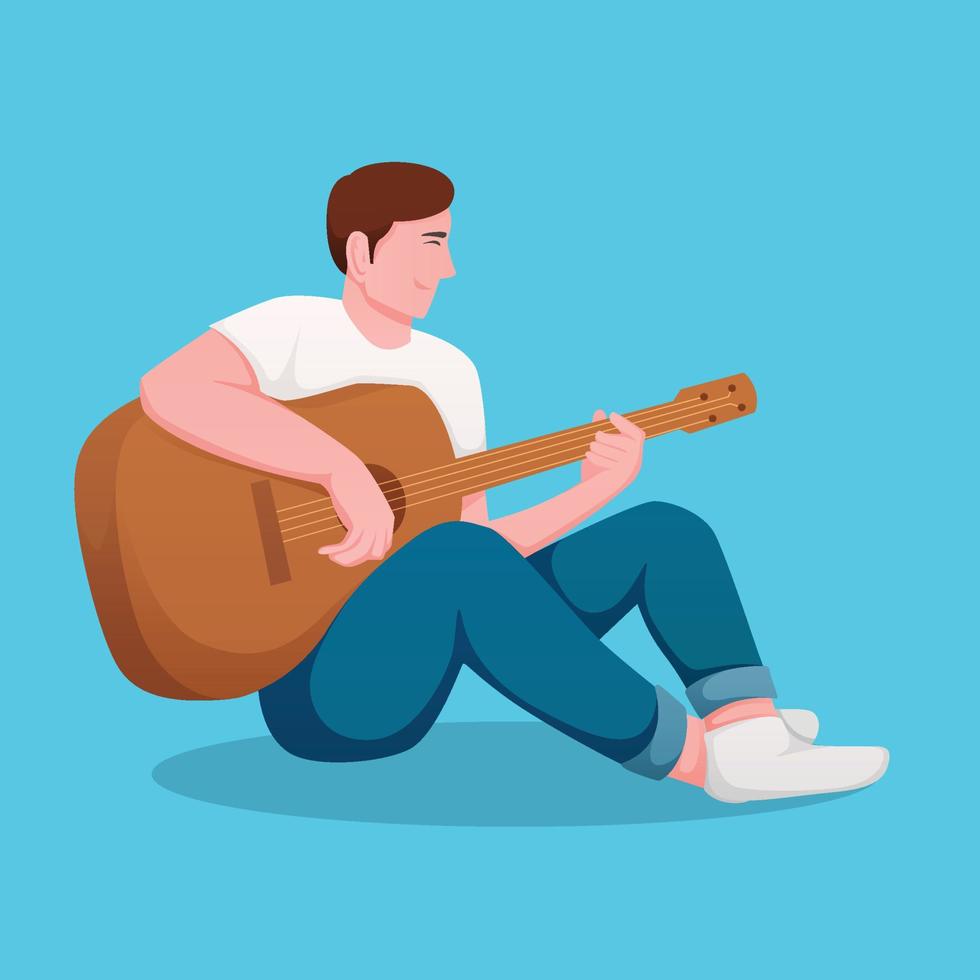 hobby character people playing guitar vector illustration