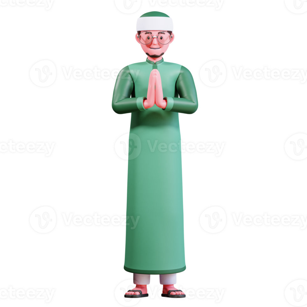 3D Character Muslim Male with green clothes png