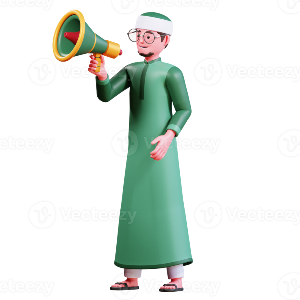 3D Character Muslim Male with green clothes png