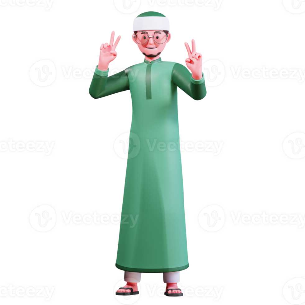 3D Character Muslim Male with green clothes png