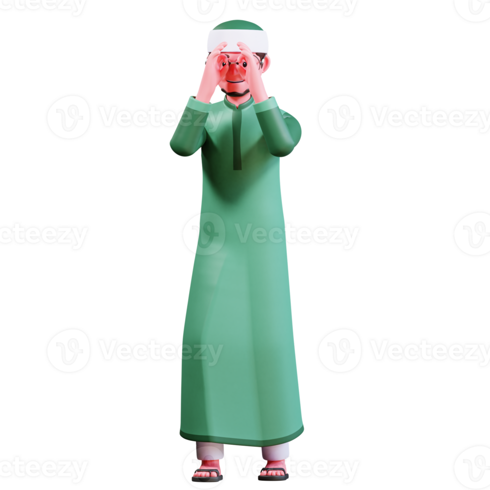 3D Character Muslim Male with green clothes png