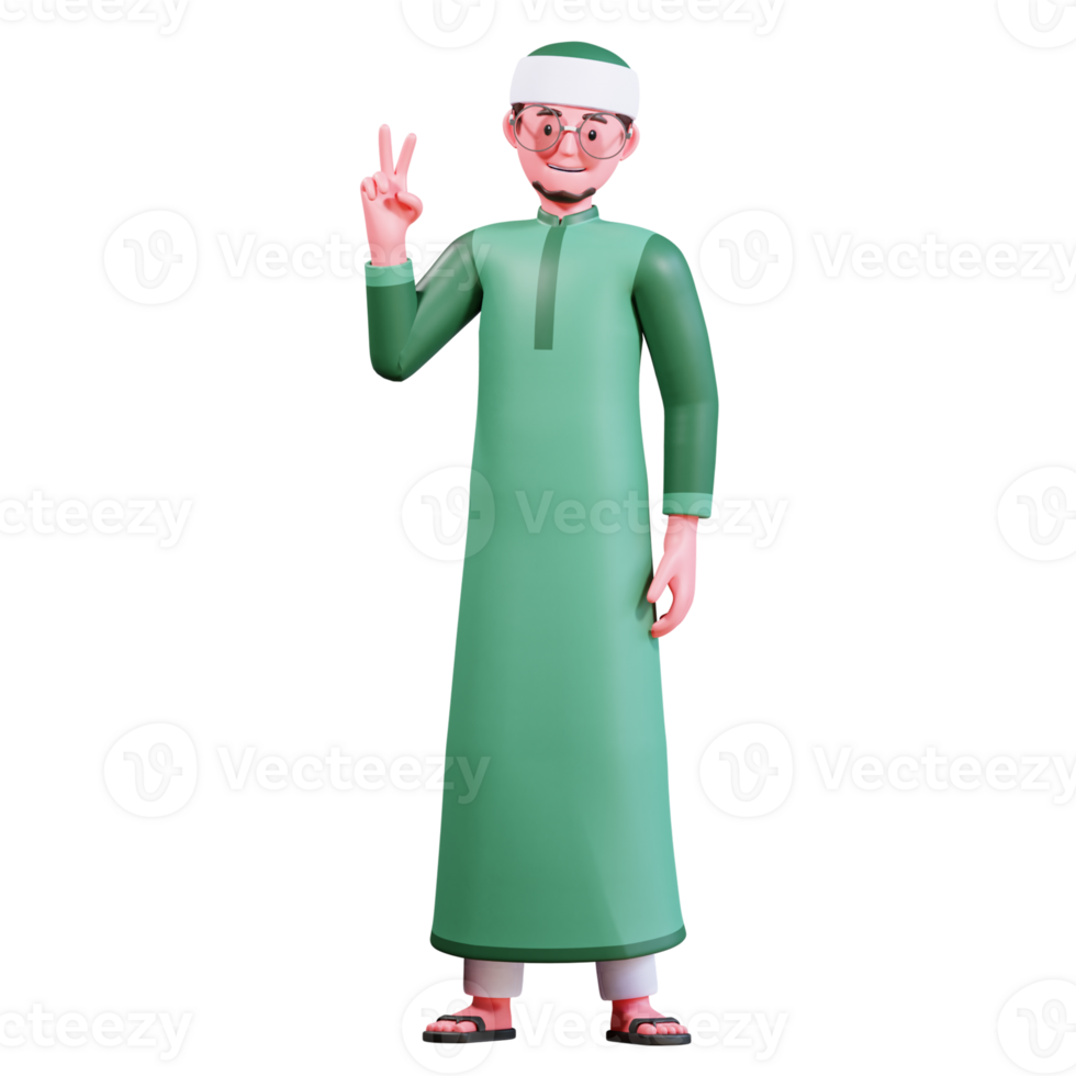 3D Character Muslim Male with green clothes png