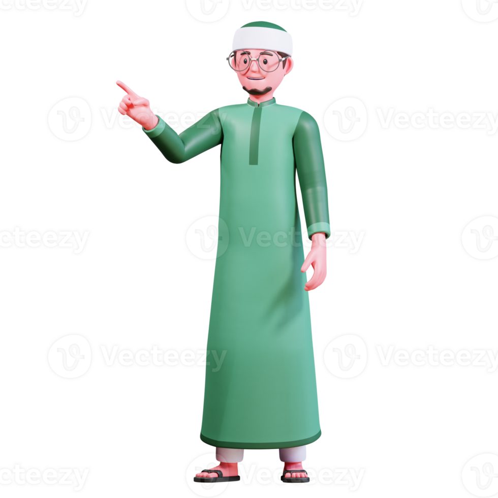 3D Character Muslim Male with green clothes png