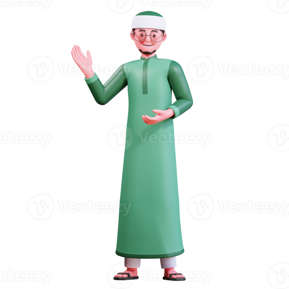 3d personagem muçulmano masculino com verde roupas png