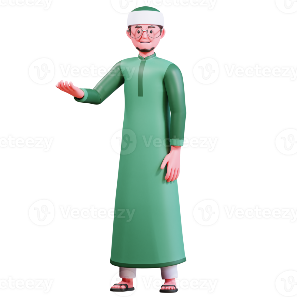 3D Character Muslim Male with green clothes png