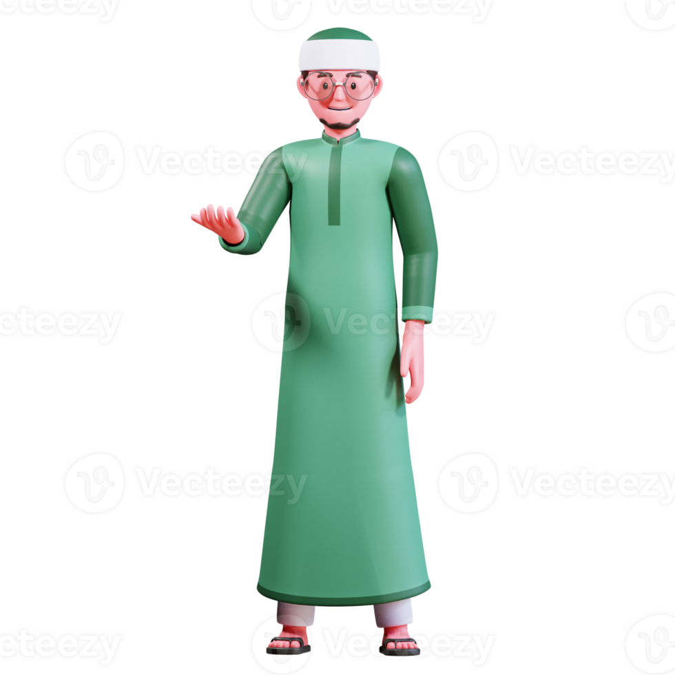 3D Character Muslim Male with green clothes png