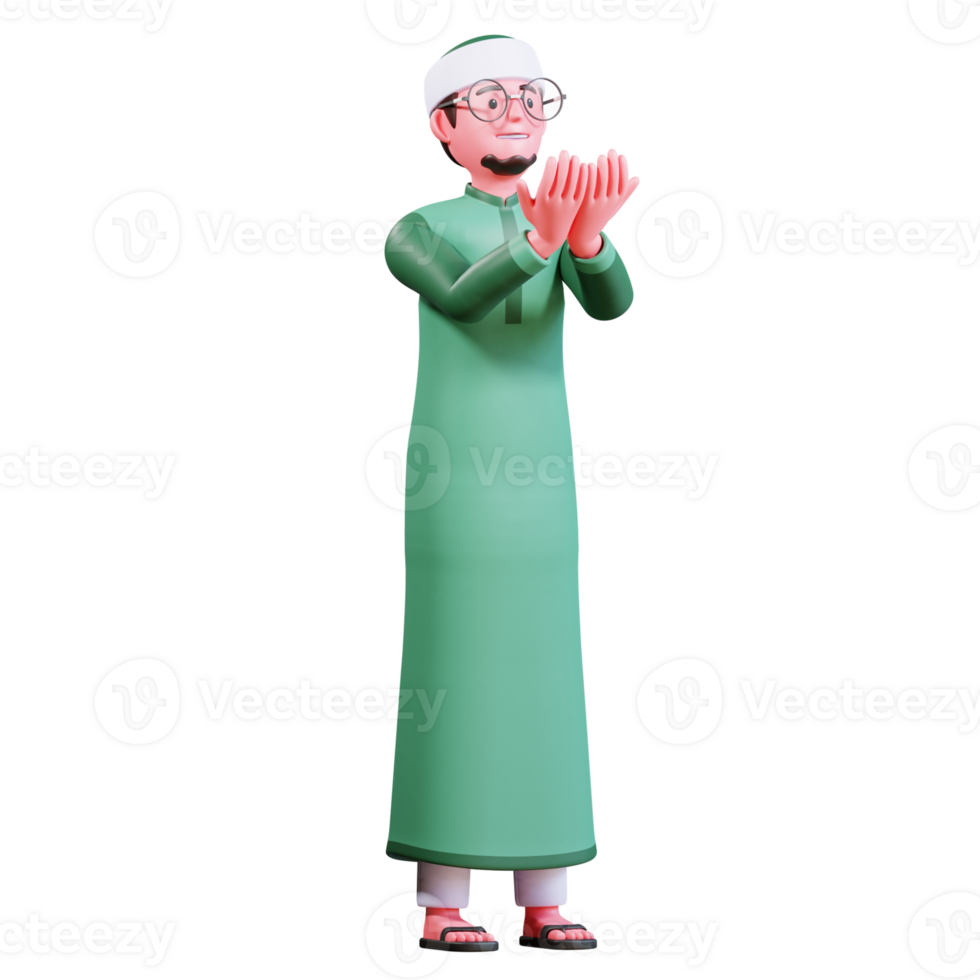 3D Character Muslim Male with green clothes png