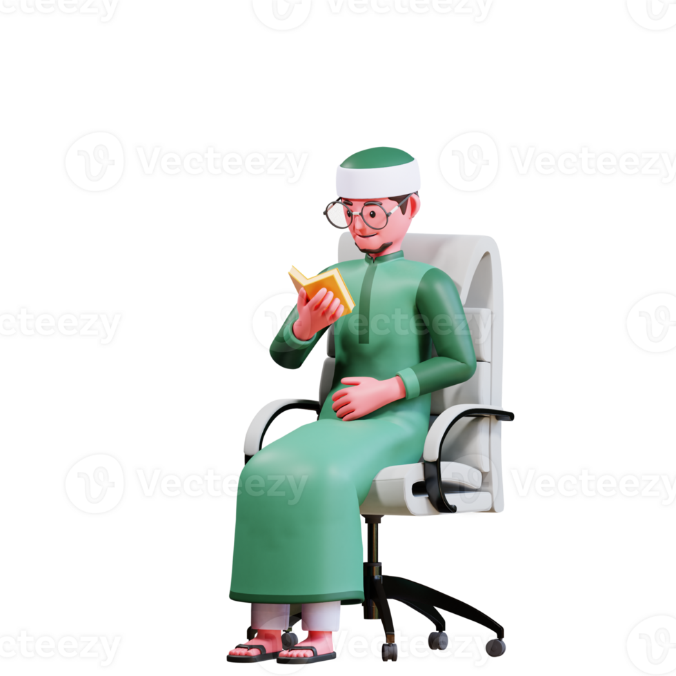 3D Character Muslim Male with green clothes png