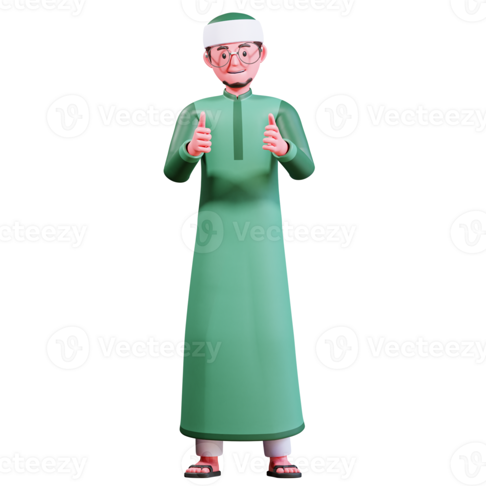 3D Character Muslim Male with green clothes png