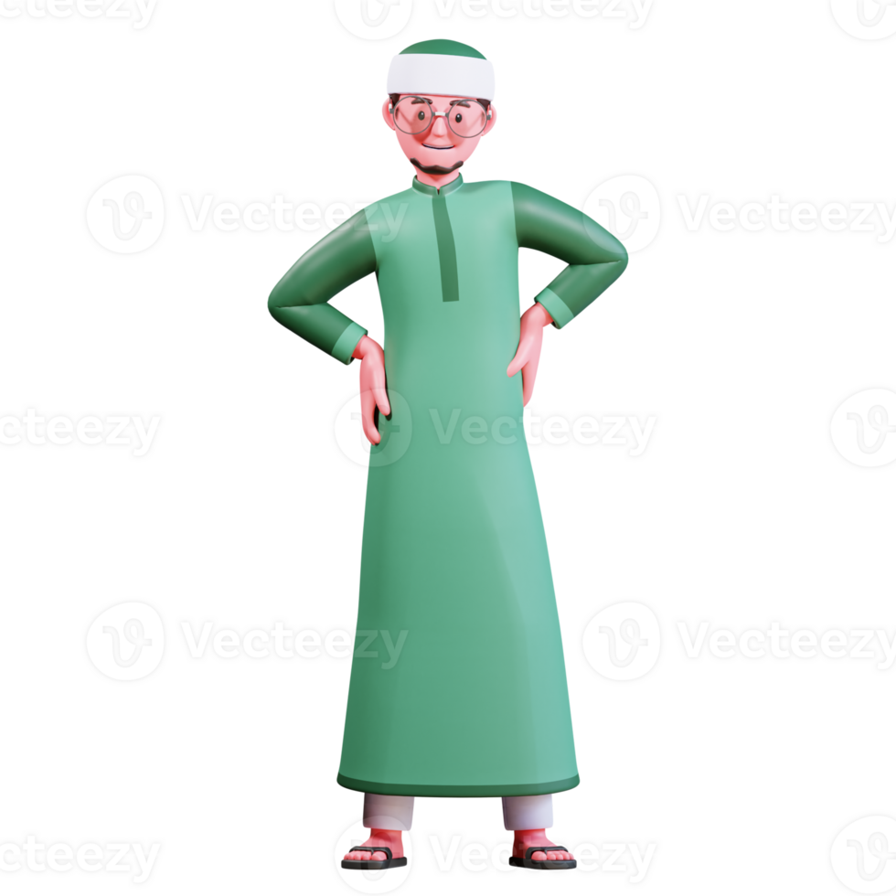 3D Character Muslim Male with green clothes png