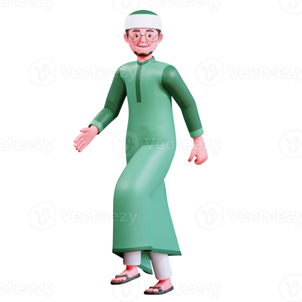 3D Character Muslim Male with green clothes png