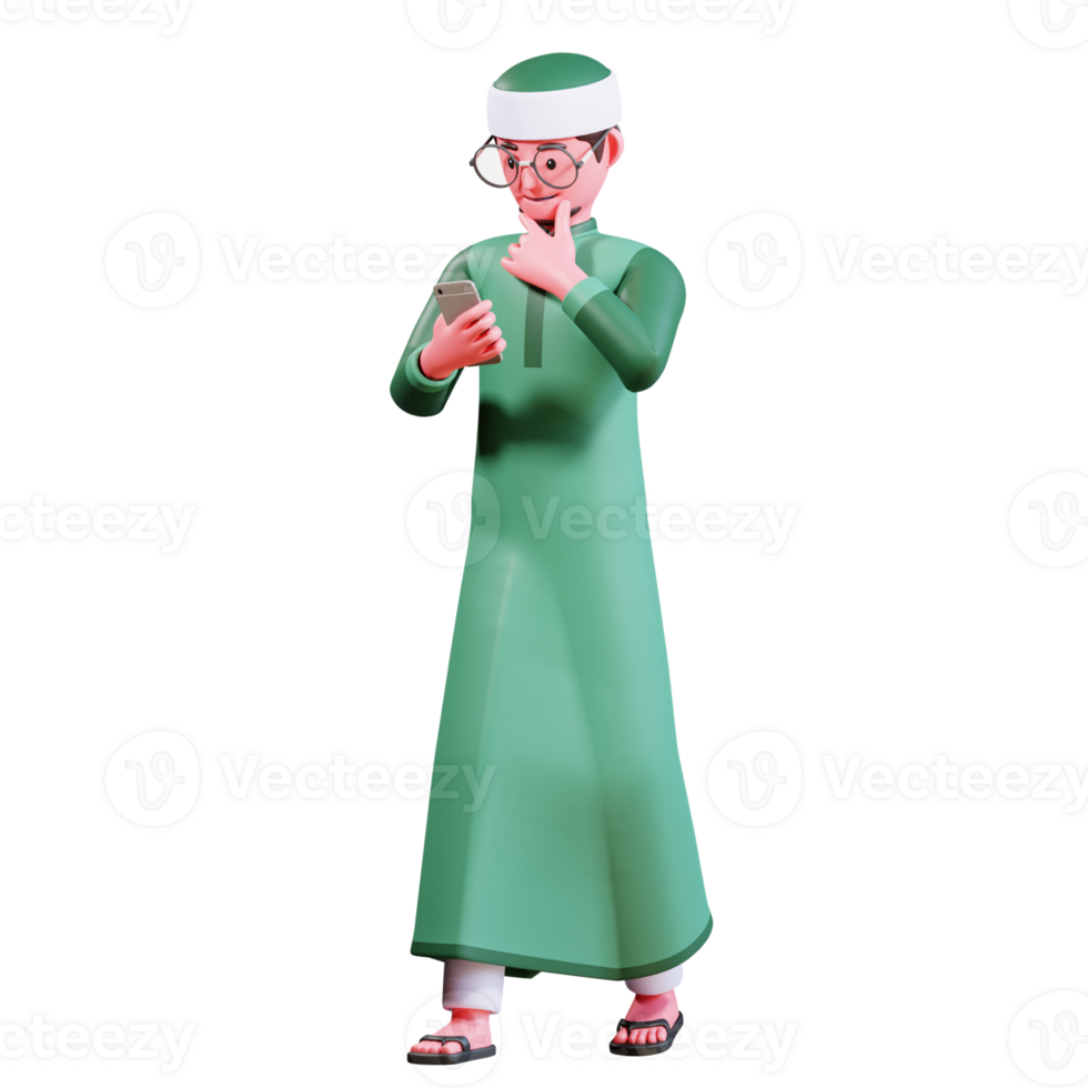 3D Character Muslim Male with green clothes png