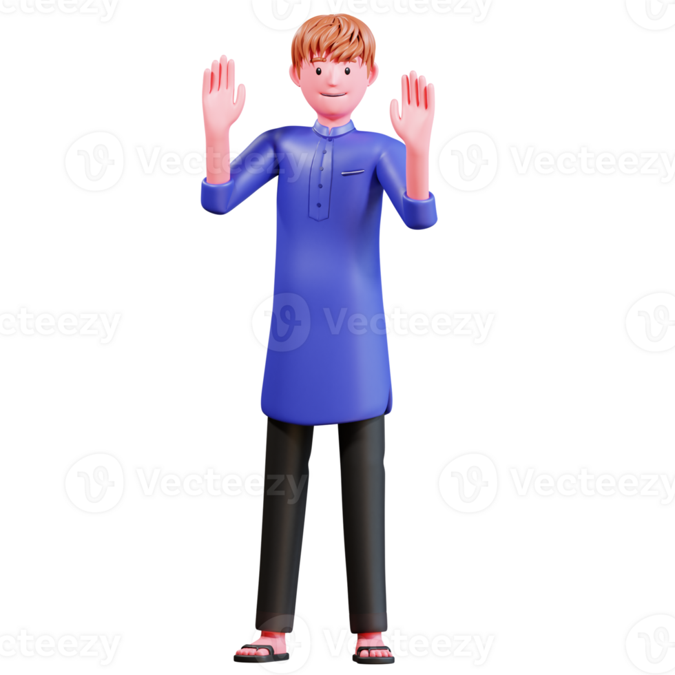 3D Character Muslim Male with blue clothes png