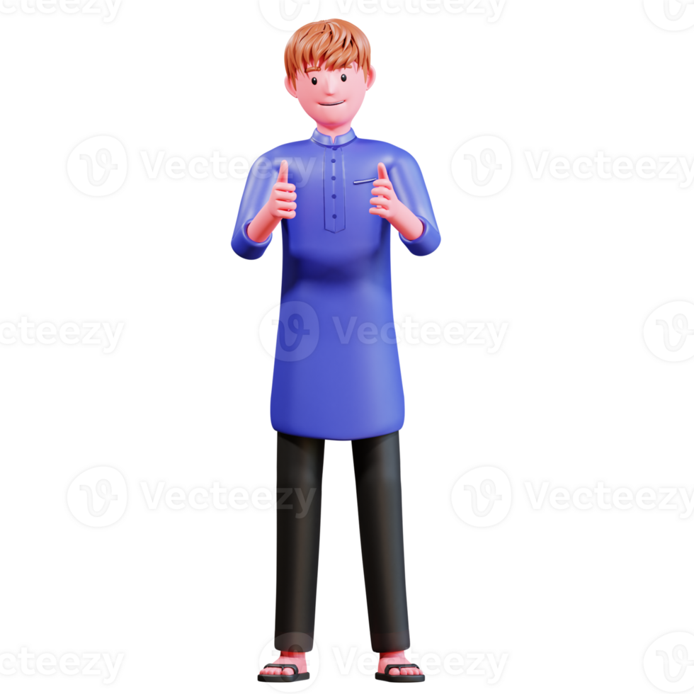 3D Character Muslim Male with blue clothes png