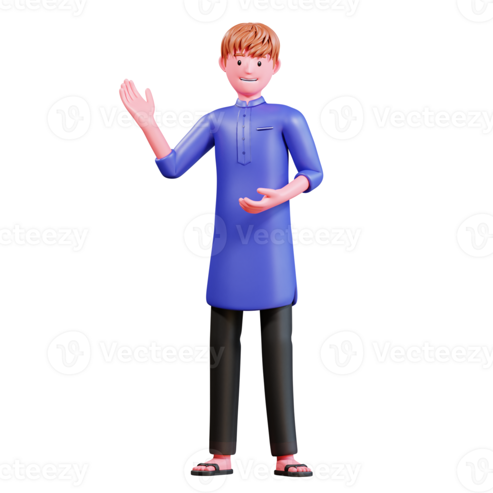 3D Character Muslim Male with blue clothes png