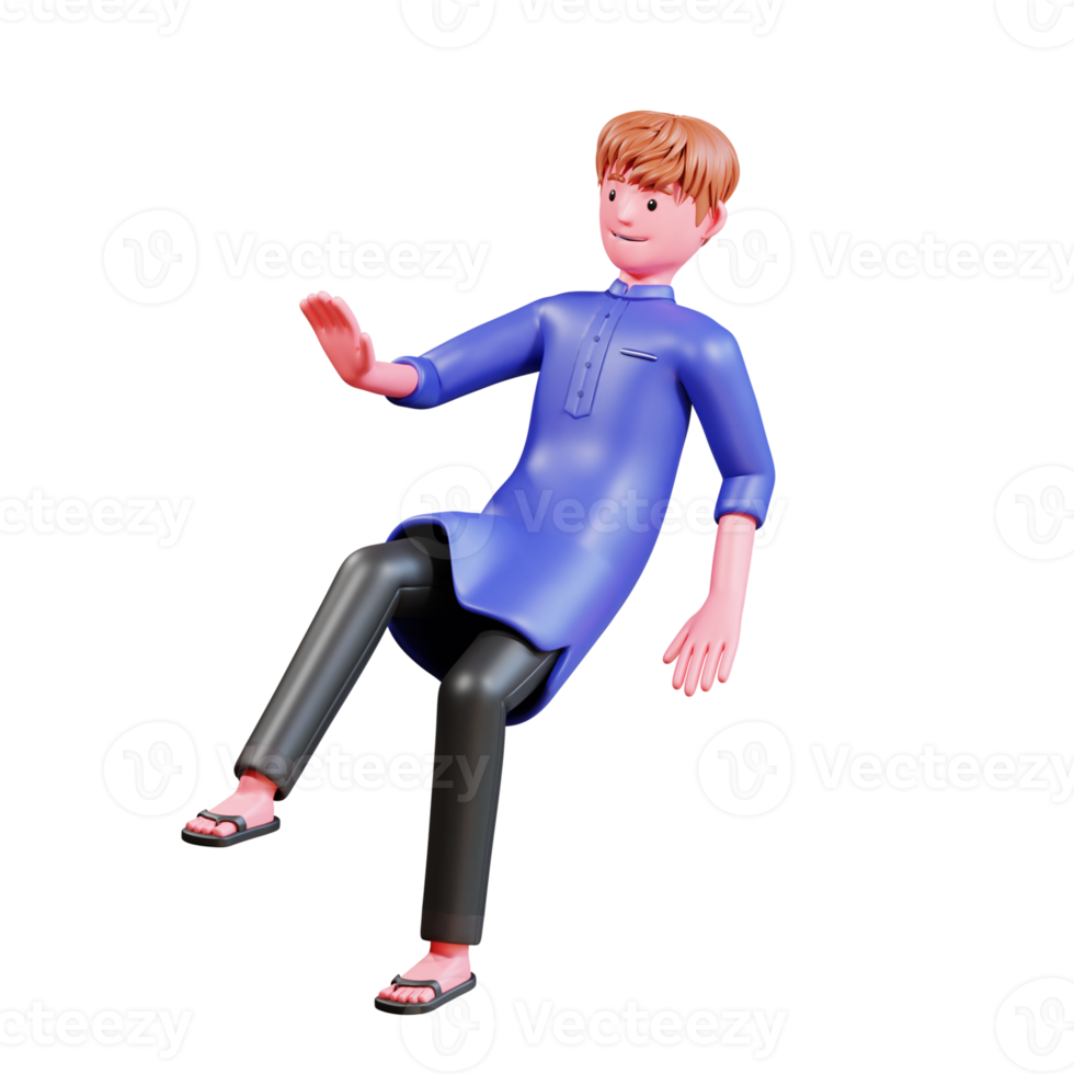 3D Character Muslim Male with blue clothes png
