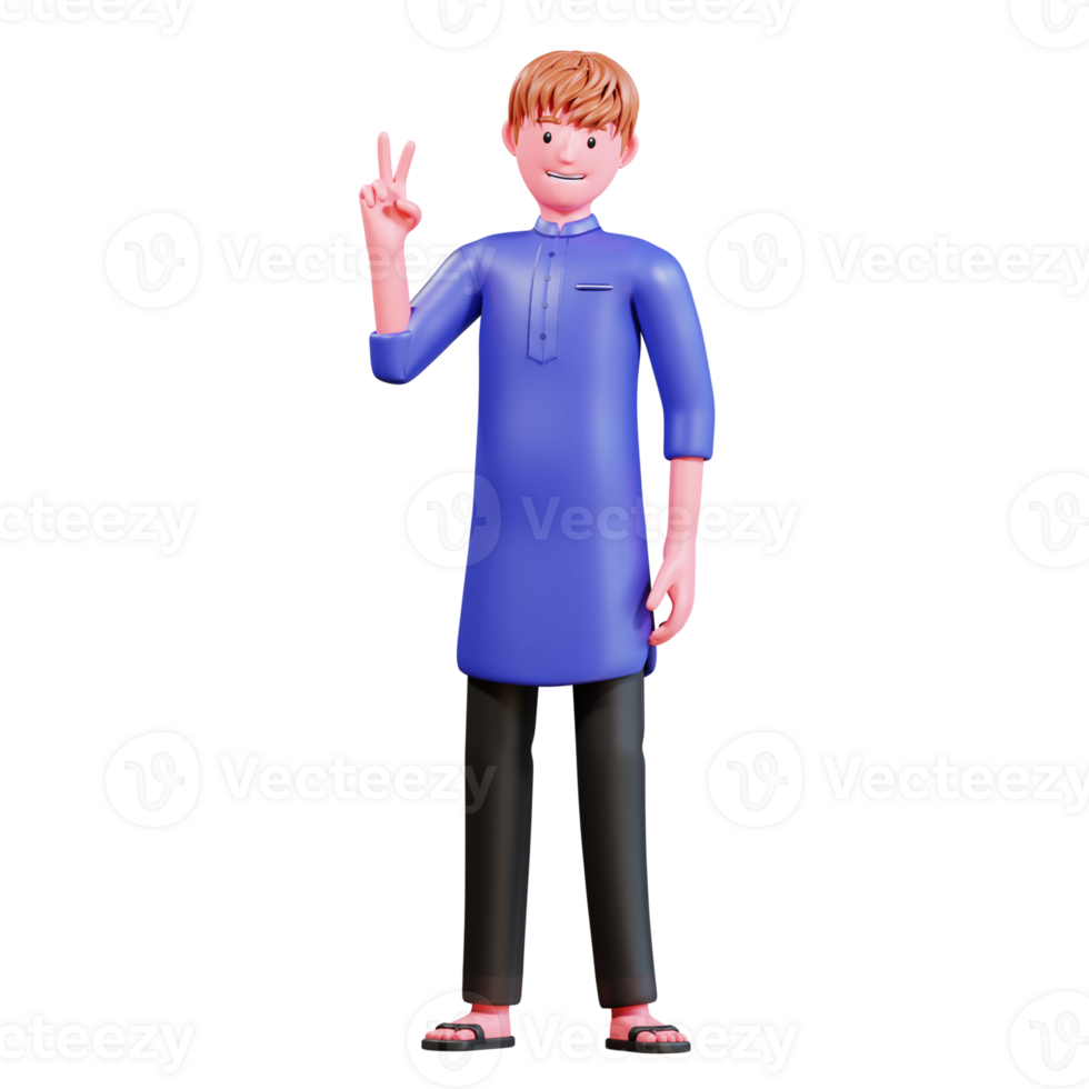 3D Character Muslim Male with blue clothes png