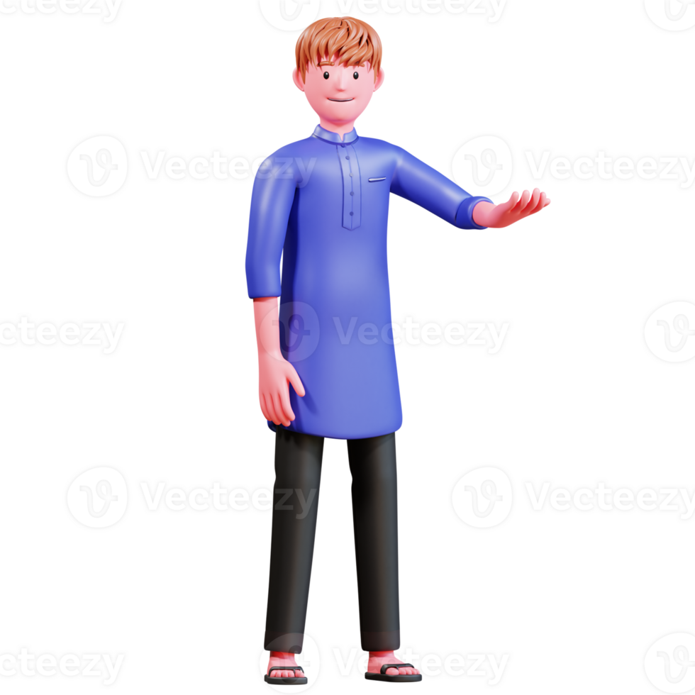 3D Character Muslim Male with blue clothes png