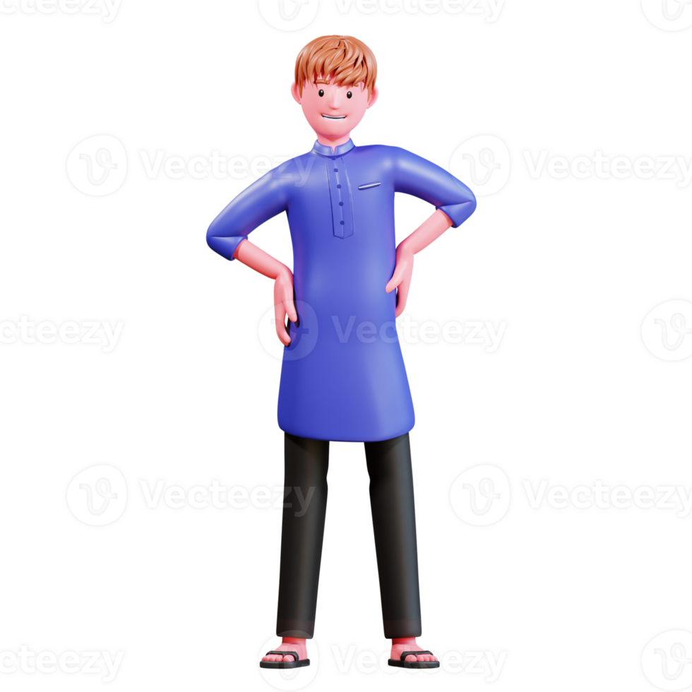 3D Character Muslim Male with blue clothes png