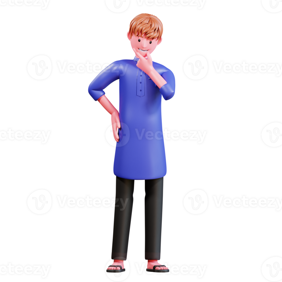 3D Character Muslim Male with blue clothes png