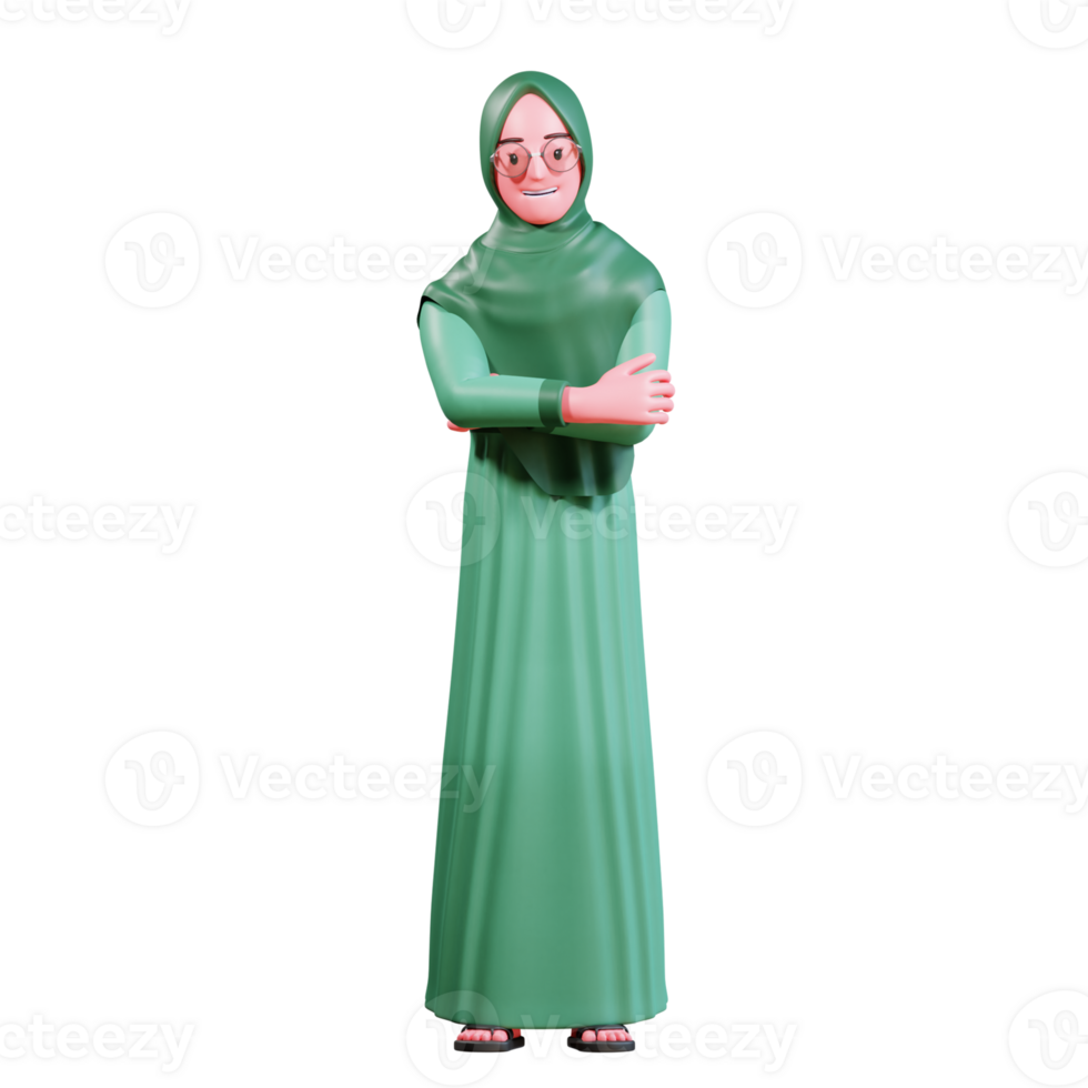 3d karaktär muslim kvinna med grön kläder png