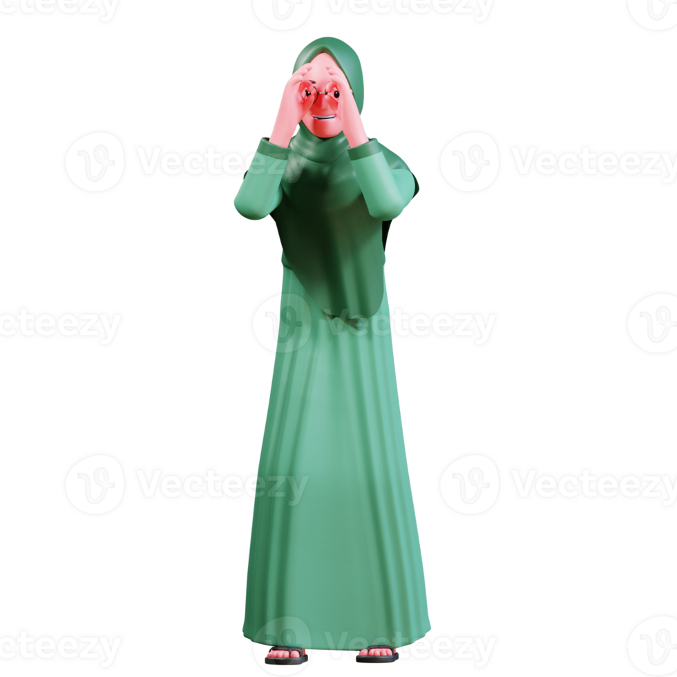 3D Character Muslim Female with green clothes png