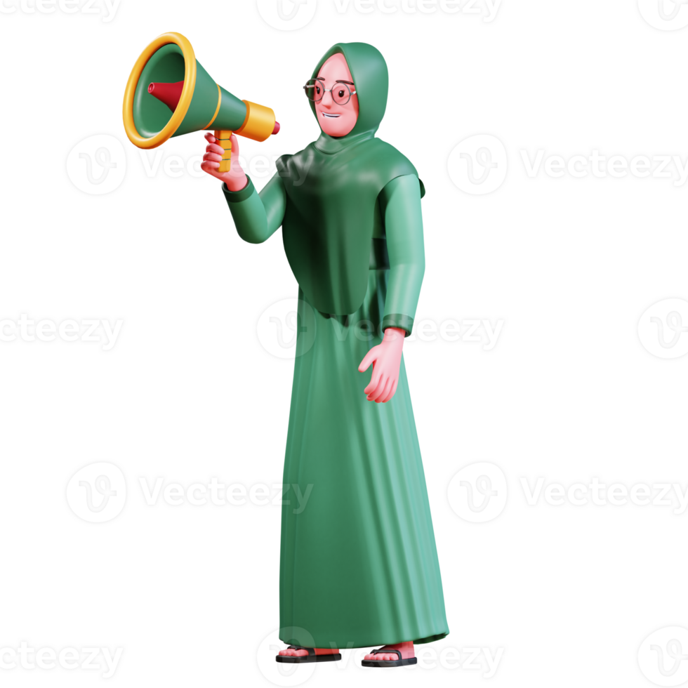 3D Character Muslim Female with green clothes png