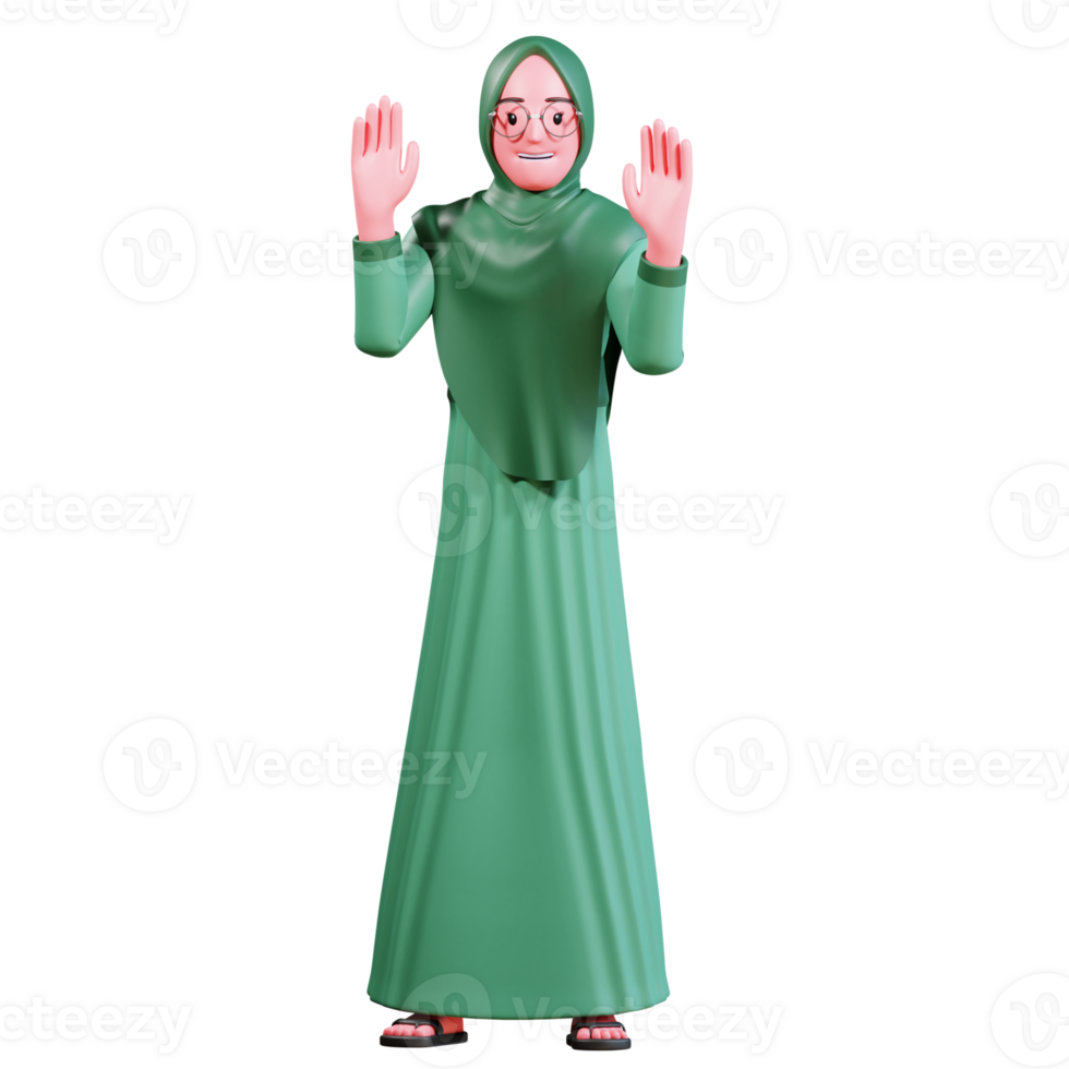 3D Character Muslim Female with green clothes png