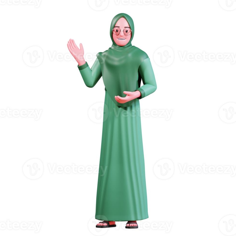 3D Character Muslim Female with green clothes png