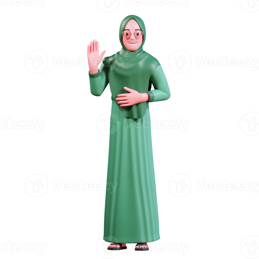 3d karaktär muslim kvinna med grön kläder png