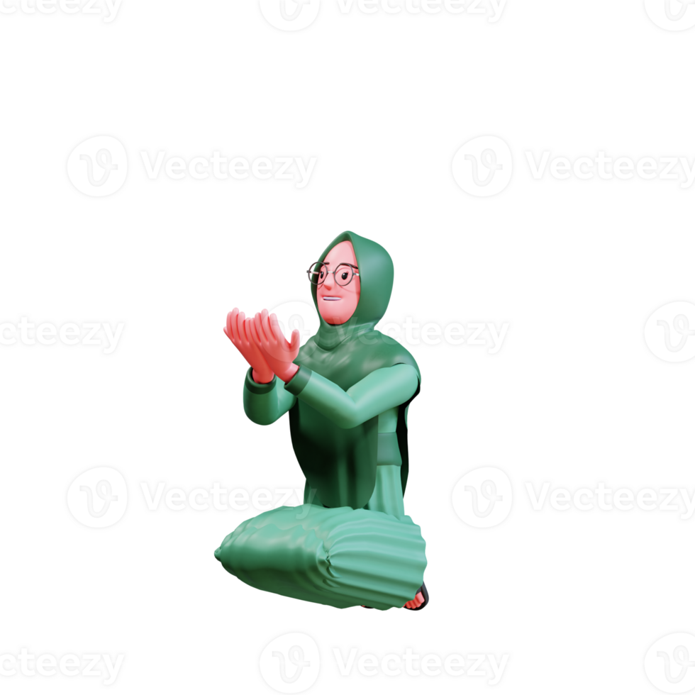 3D Character Muslim Female with green clothes png