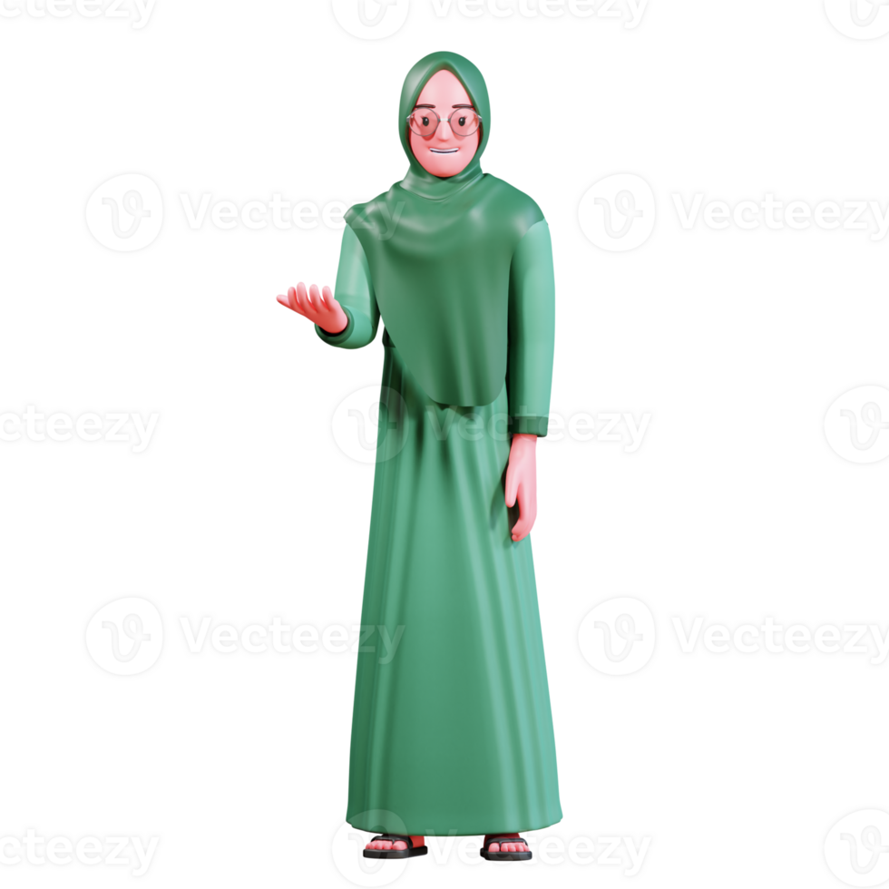 3D Character Muslim Female with green clothes png