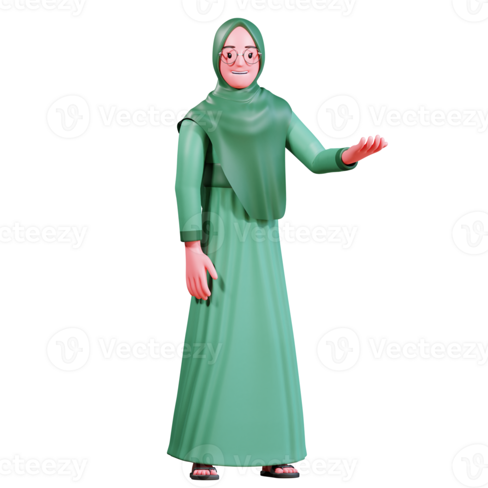 3D Character Muslim Female with green clothes png