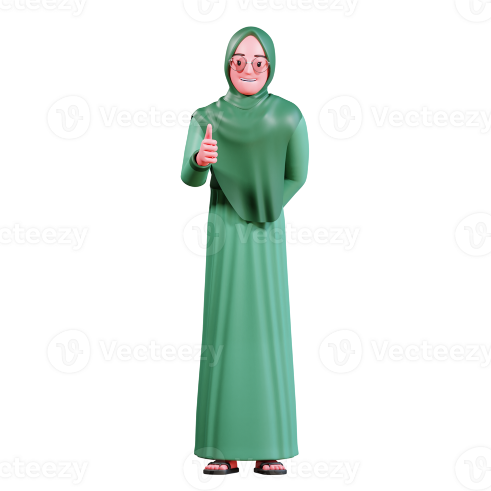 3D Character Muslim Female with green clothes png