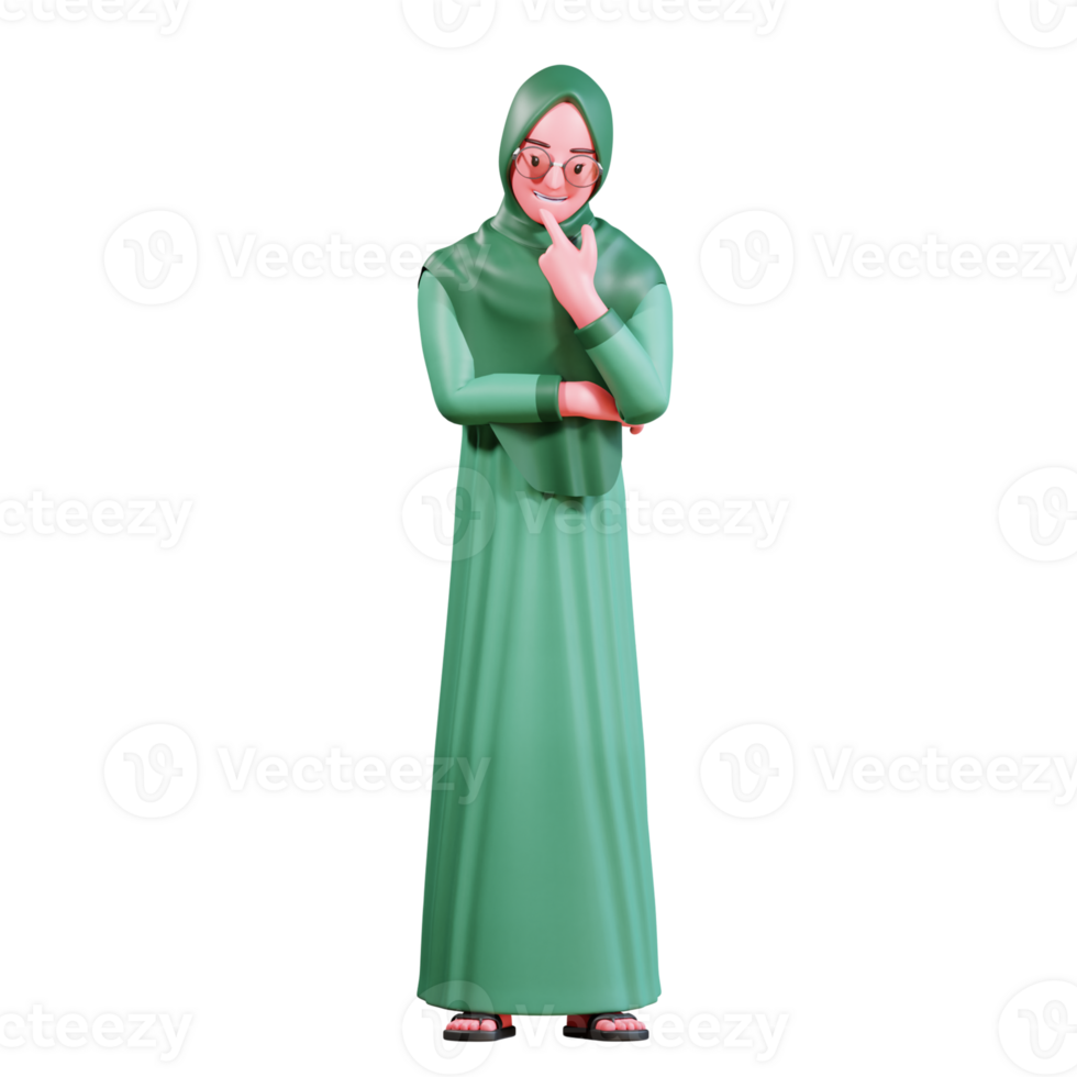 3D Character Muslim Female with green clothes png