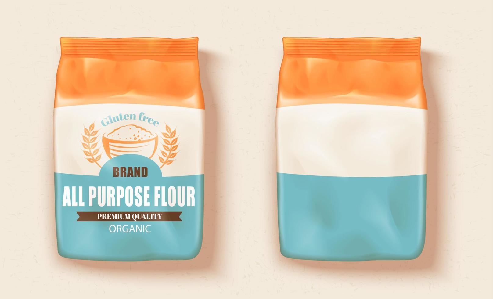 All-purpose flour package design. Mockup of two packages of all-purpose flour, one with a label on it and one without vector