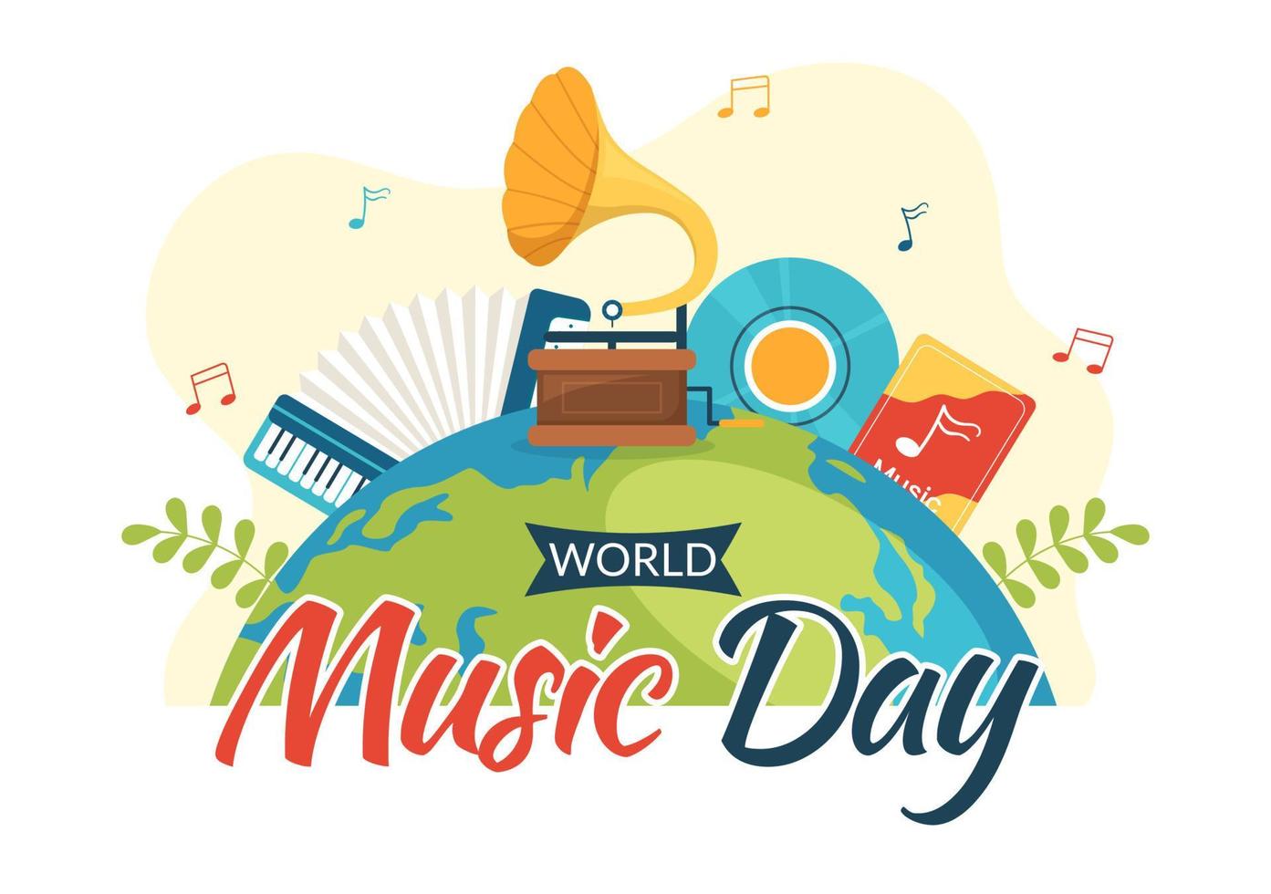 World Music Day Illustration with Various Musical Instruments and Notes in Flat Cartoon Hand Drawn for Publication Poster or Landing Page Templates vector