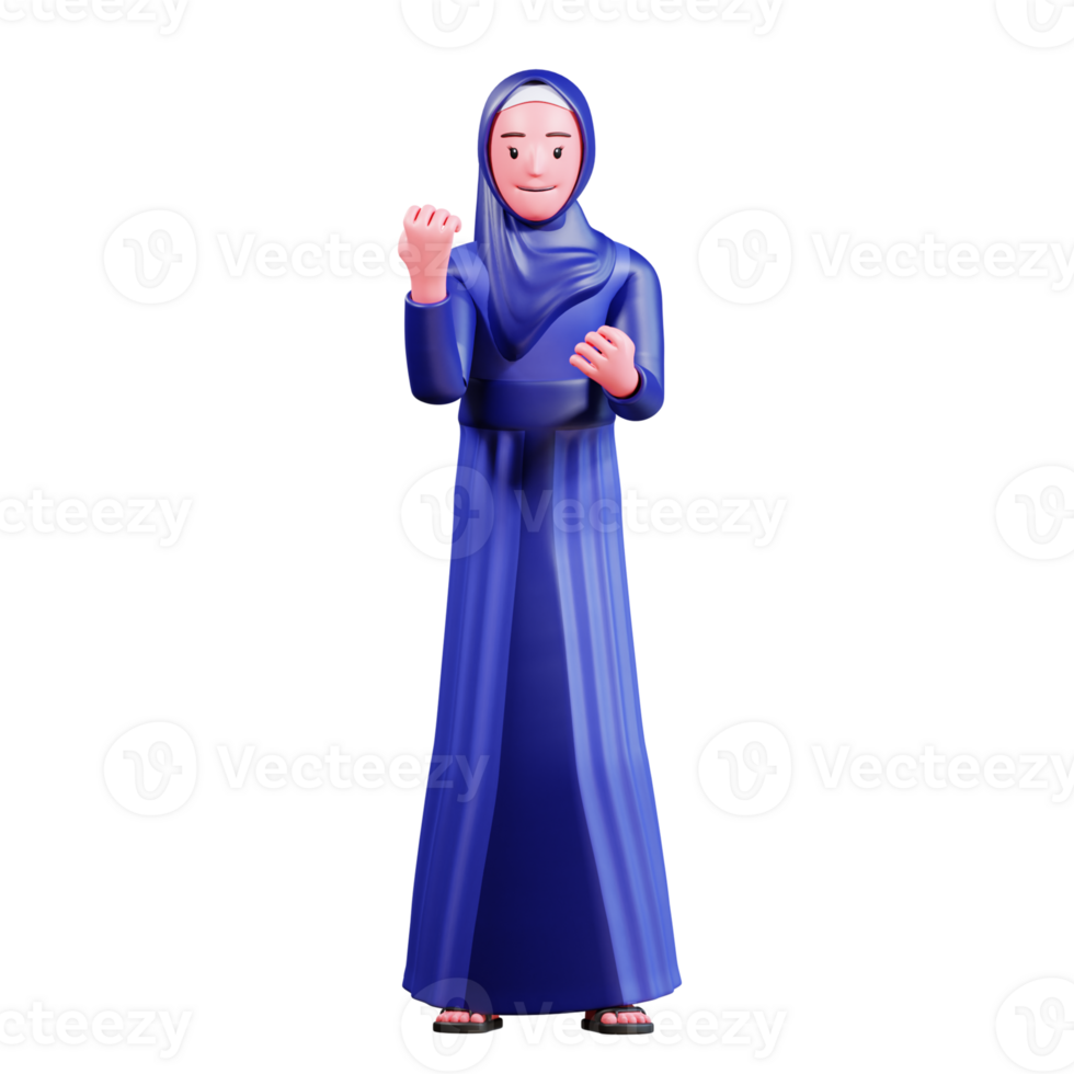 3d karakter moslim vrouw met blauw kleren png